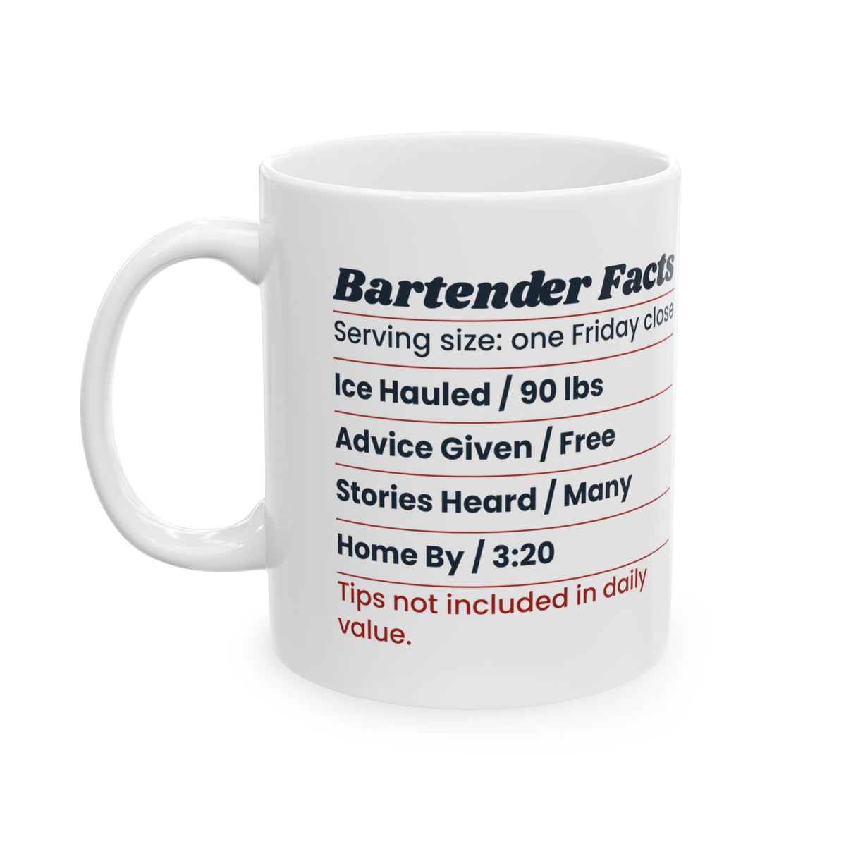 Funny Bartender Coffee Mug Bartender Facts Nutrition Label