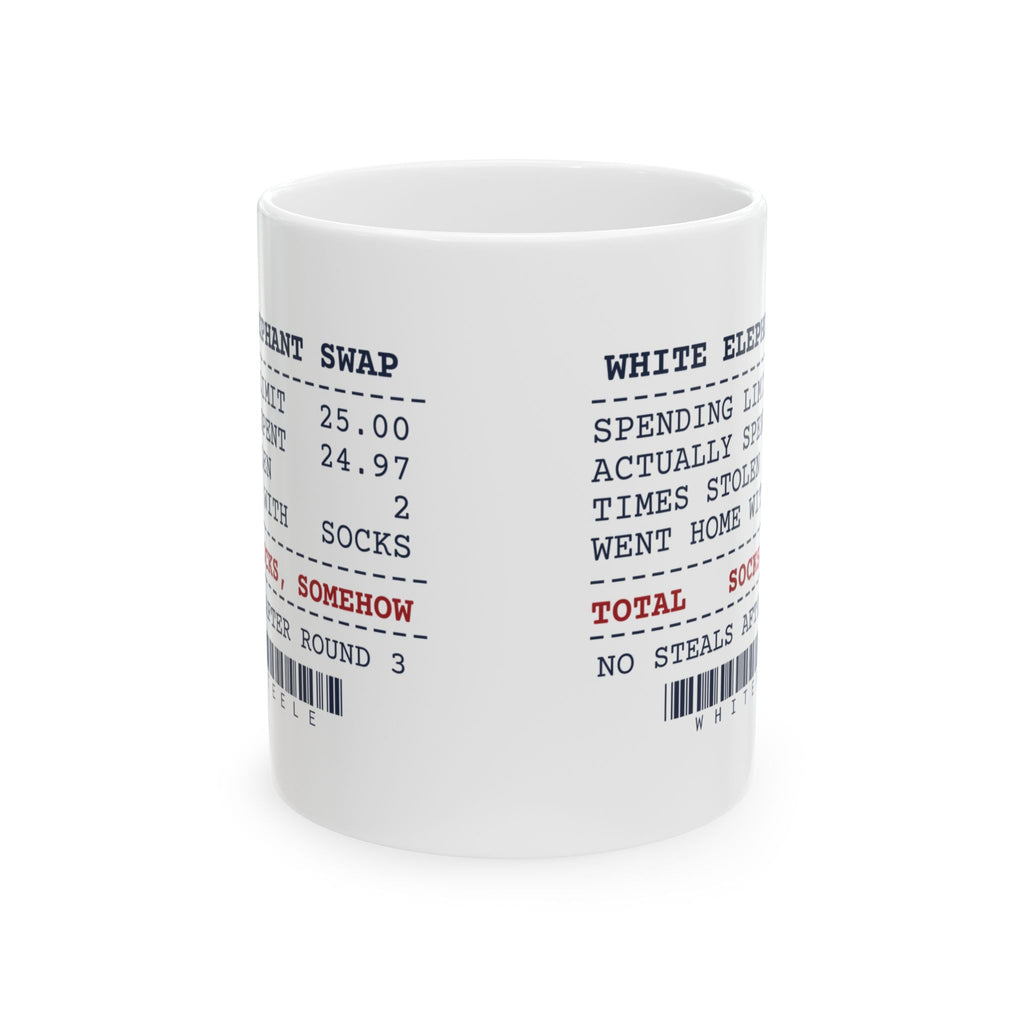 Funny White Elephant Coffee Mug Spent 24.97 Went Home With Socks