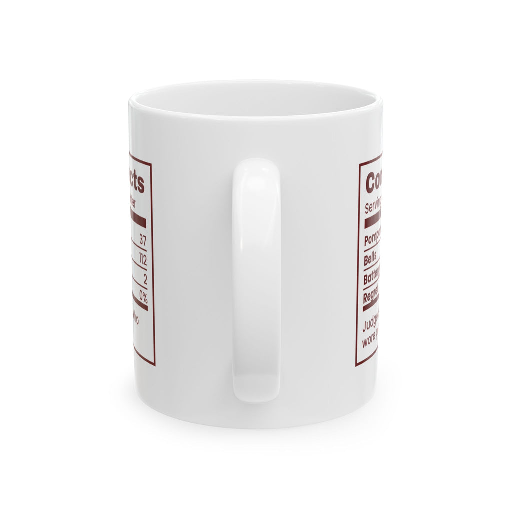 Funny Ugly Sweater Coffee Mug Contest Facts Pompoms And Bells Label