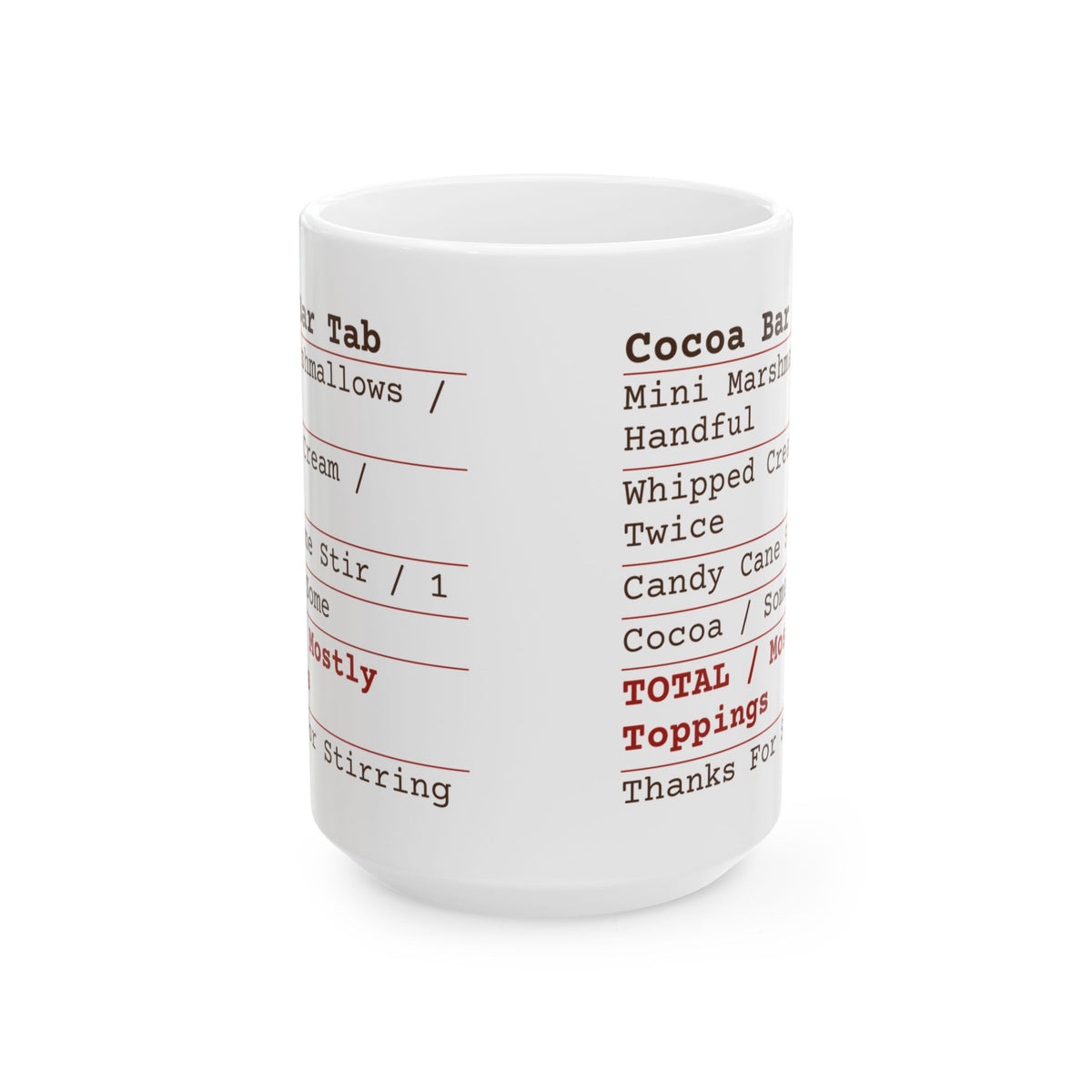 Hot Cocoa Coffee Mug Cocoa Bar Tab Receipt Mostly Toppings For Cocoa Lovers