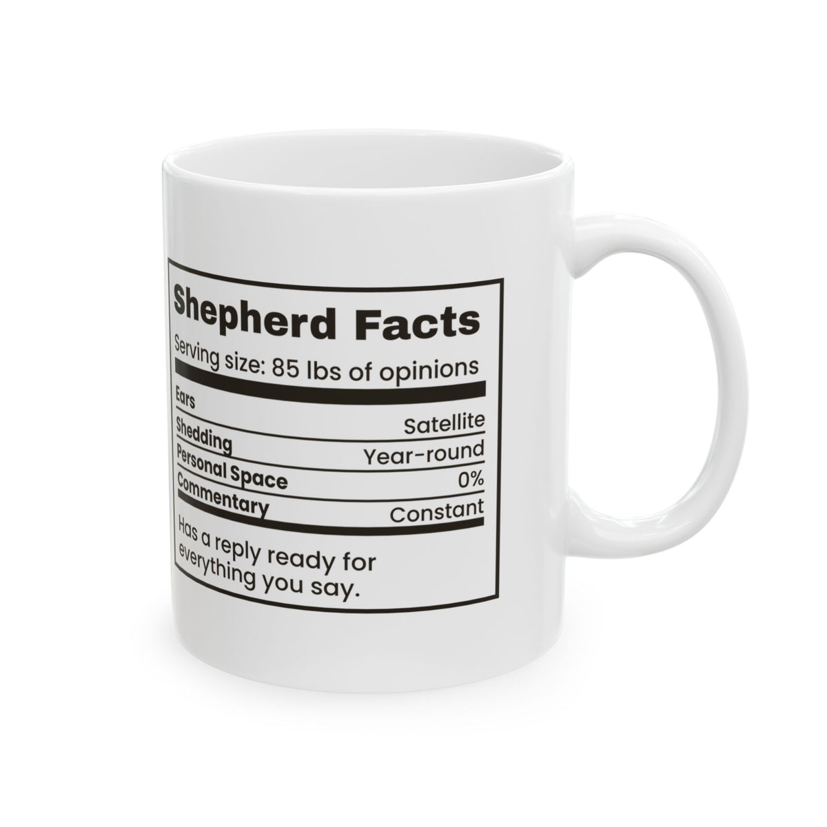 Funny German Shepherd Coffee Mug Shepherd Facts Nutrition Label