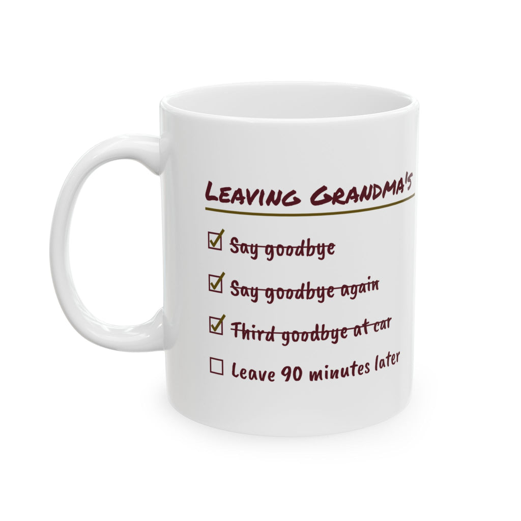 Funny Christmas Family Coffee Mug Leaving Grandmas Long Goodbye List