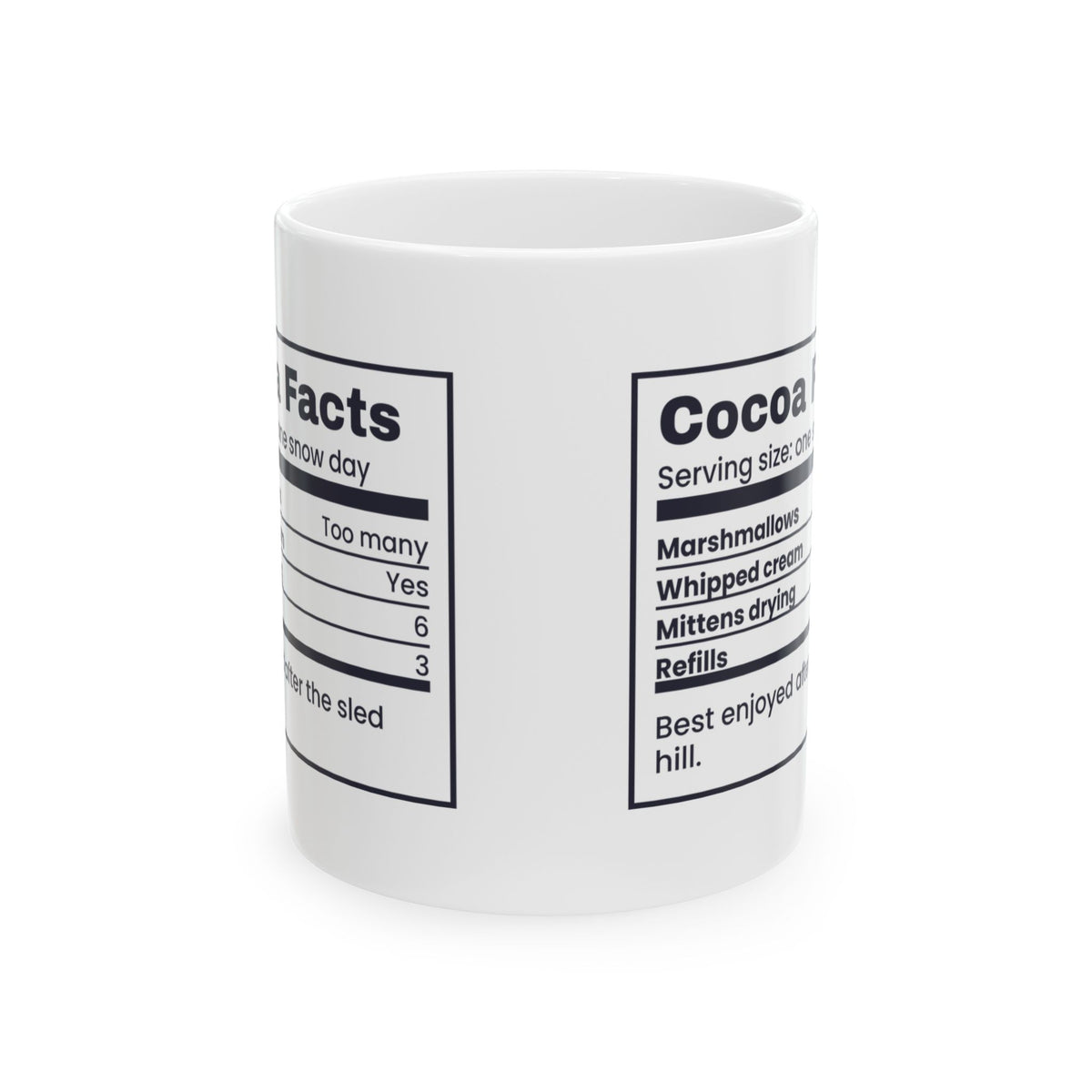 Christmas Cocoa Coffee Mug Cocoa Facts Snow Day Nutrition Label Hot