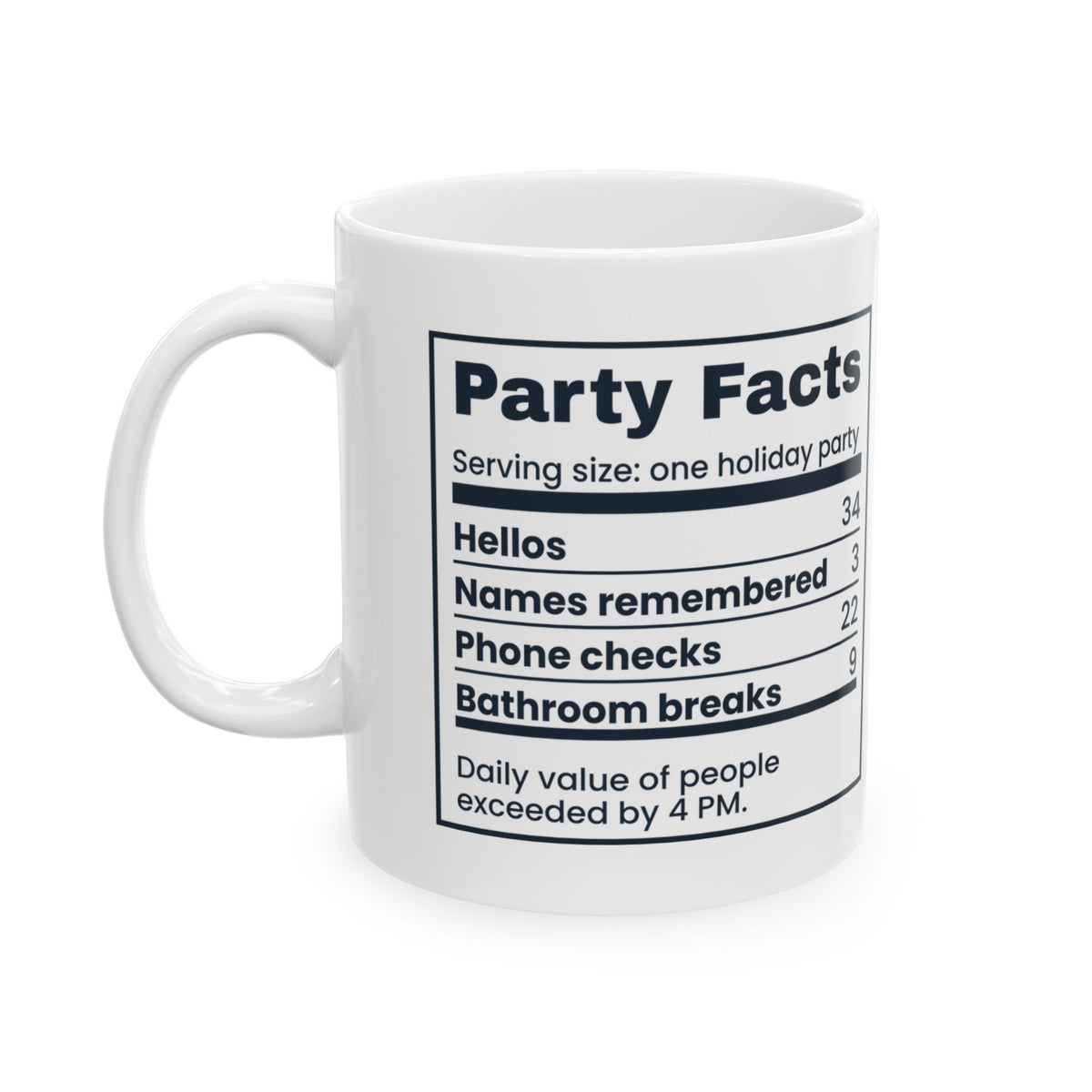 Funny Introvert Christmas Party Coffee Mug Party Facts Nutrition Label