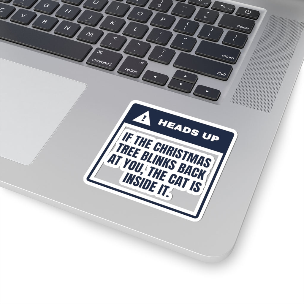 Funny Christmas Sticker Tree Blinks Back Cat Warning For Cat Owners