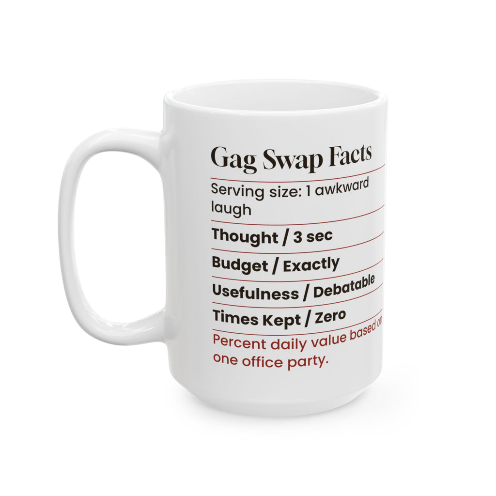 Funny White Elephant Coffee Mug Gag Swap Facts Nutrition Label