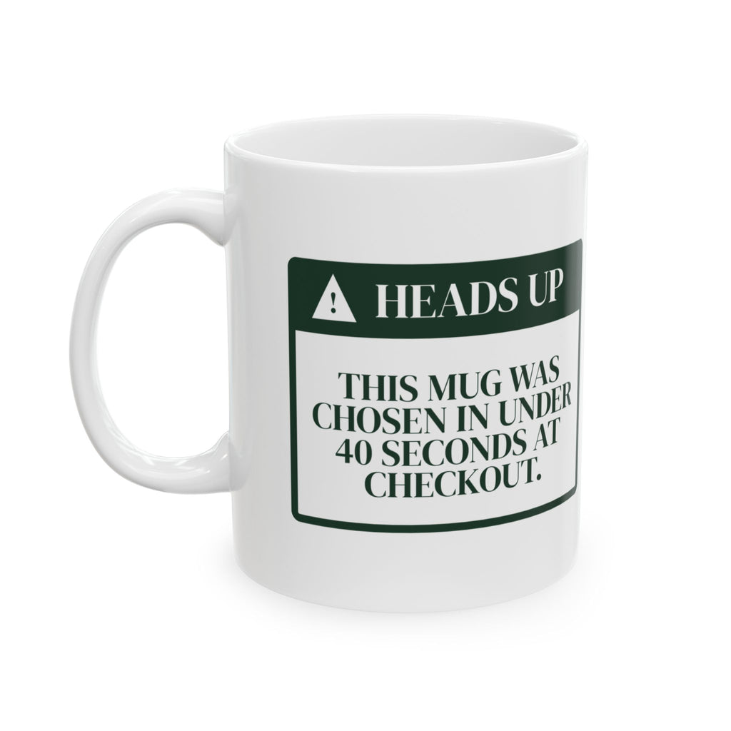 Funny White Elephant Coffee Mug Chosen In 40 Seconds Warning Label