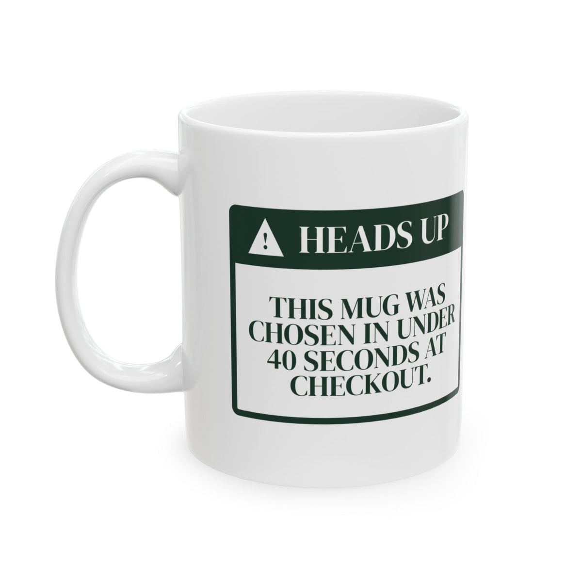 Funny White Elephant Coffee Mug Chosen In 40 Seconds Warning Label