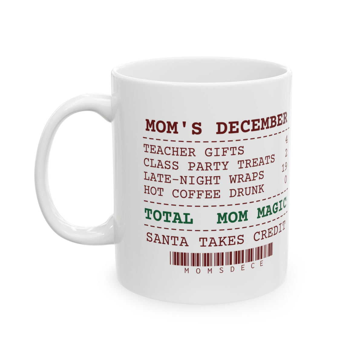 Funny Christmas Mom Coffee Mug Mom's December Receipt