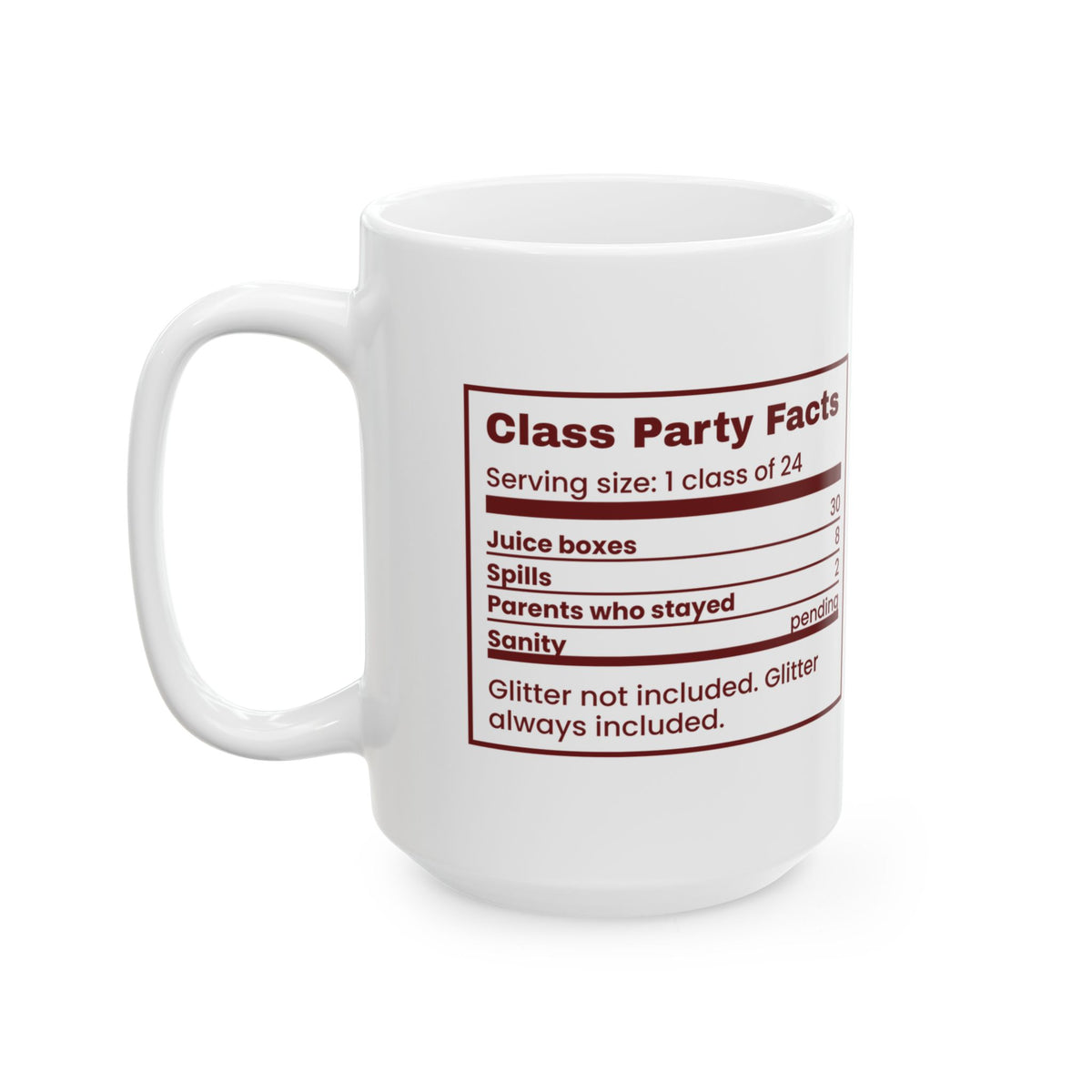 Funny Christmas Teacher Coffee Mug Class Party Facts Nutrition Label