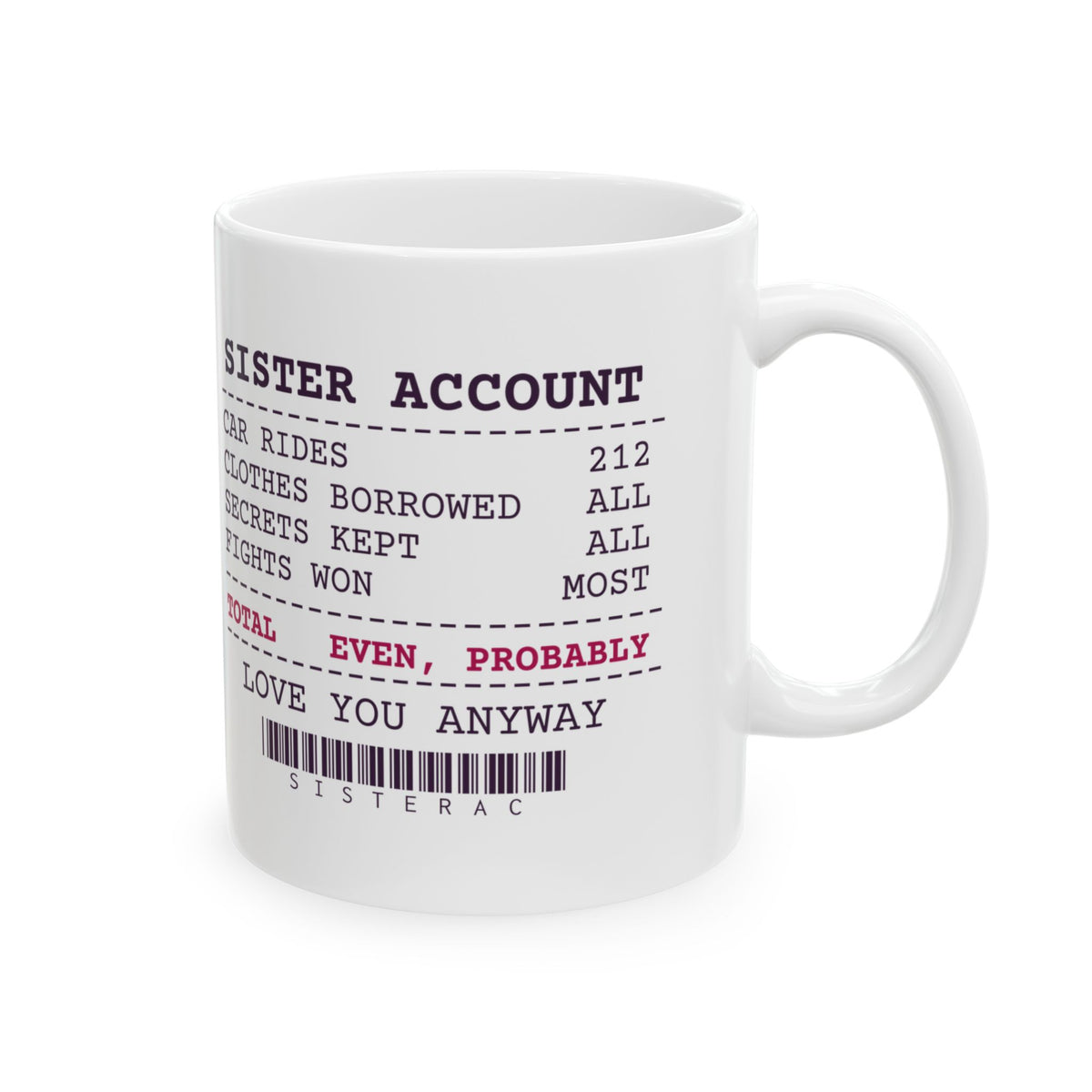 Funny Sister Coffee Mug Secrets Kept All Fights Won Most Receipt