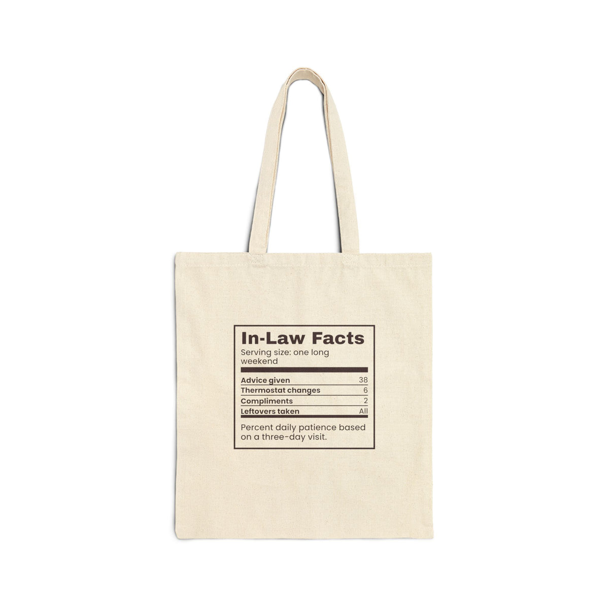 Funny Christmas Tote Bag In-Law Facts Nutrition Label For Spouses