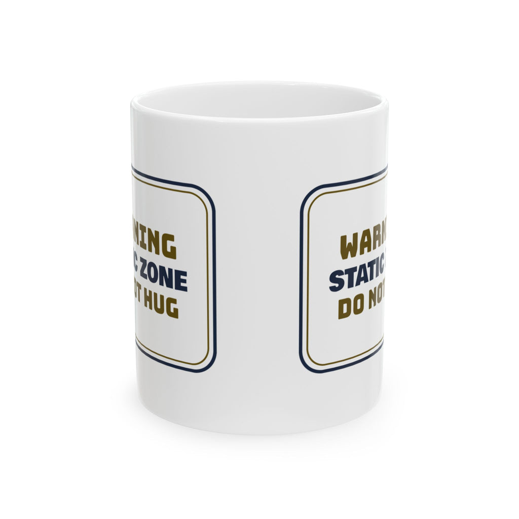 Funny Ugly Sweater Coffee Mug Static Zone Do Not Hug Sign