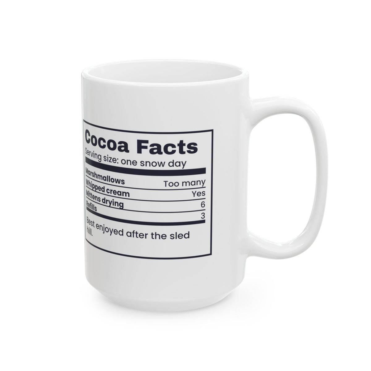 Christmas Cocoa Coffee Mug Cocoa Facts Snow Day Nutrition Label Hot
