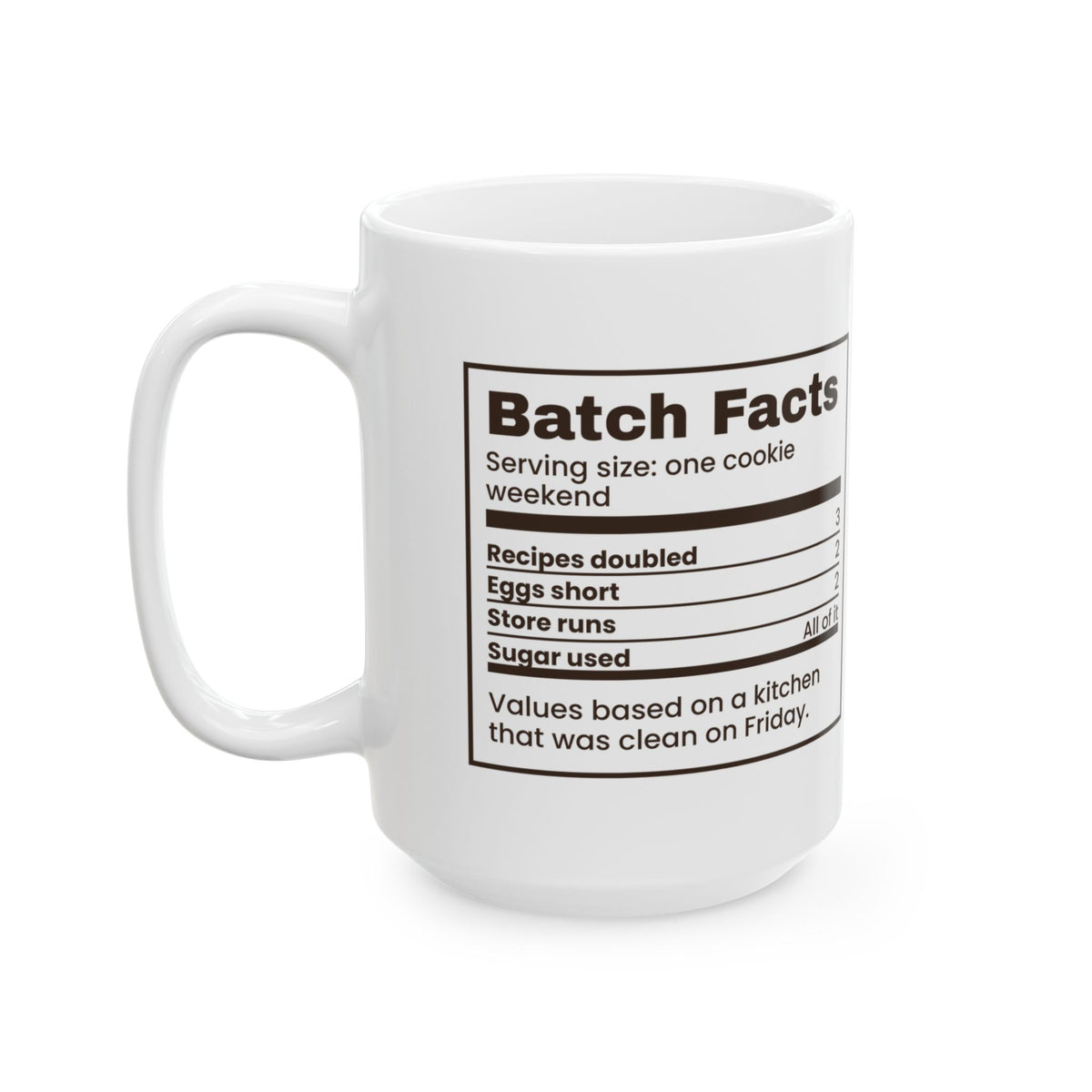 Funny Christmas Cookie Baking Coffee Mug Batch Facts Nutrition Label
