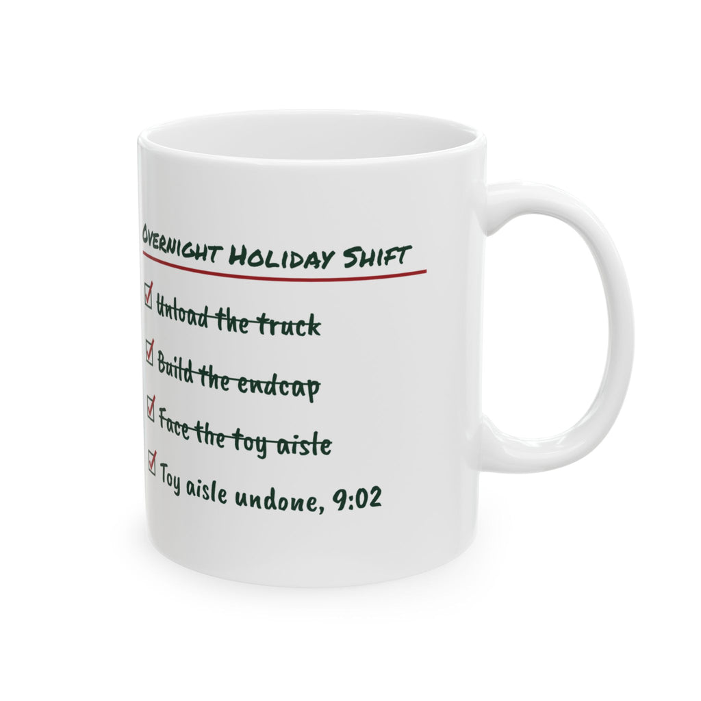 Funny Retail Christmas Coffee Mug Overnight Holiday Shift Checklist