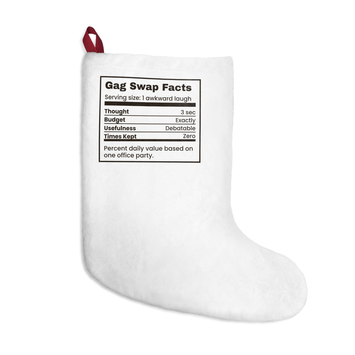 Funny White Elephant Christmas Stocking Gag Swap Facts Nutrition Label