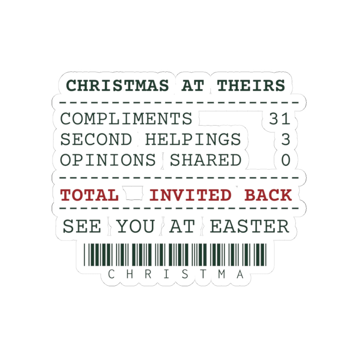 Funny In-Laws Christmas Sticker Opinions Shared 0 Invited Back
