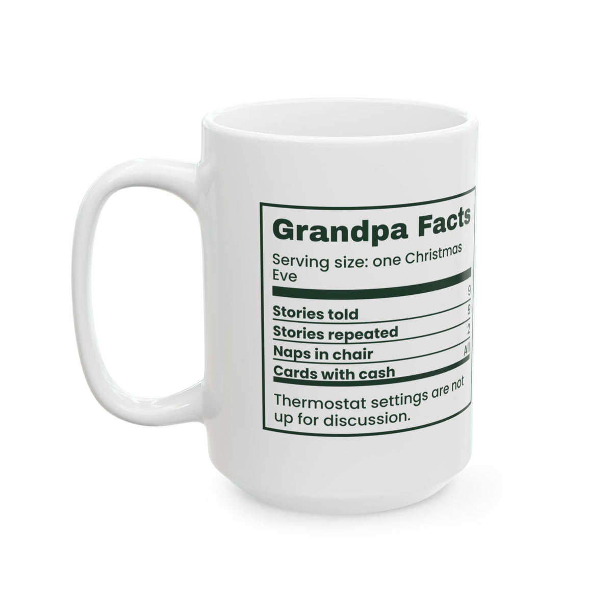 Funny Christmas Grandpa Coffee Mug Grandpa Facts Nutrition Label