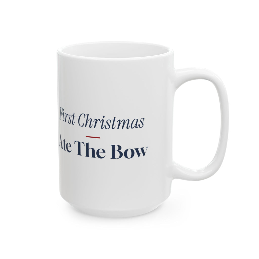 Funny Baby's First Christmas Coffee Mug Ate The Bow New Parents