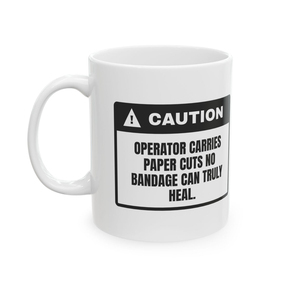 Paper Cutter Coffee Mug Operator Carries Paper Cuts