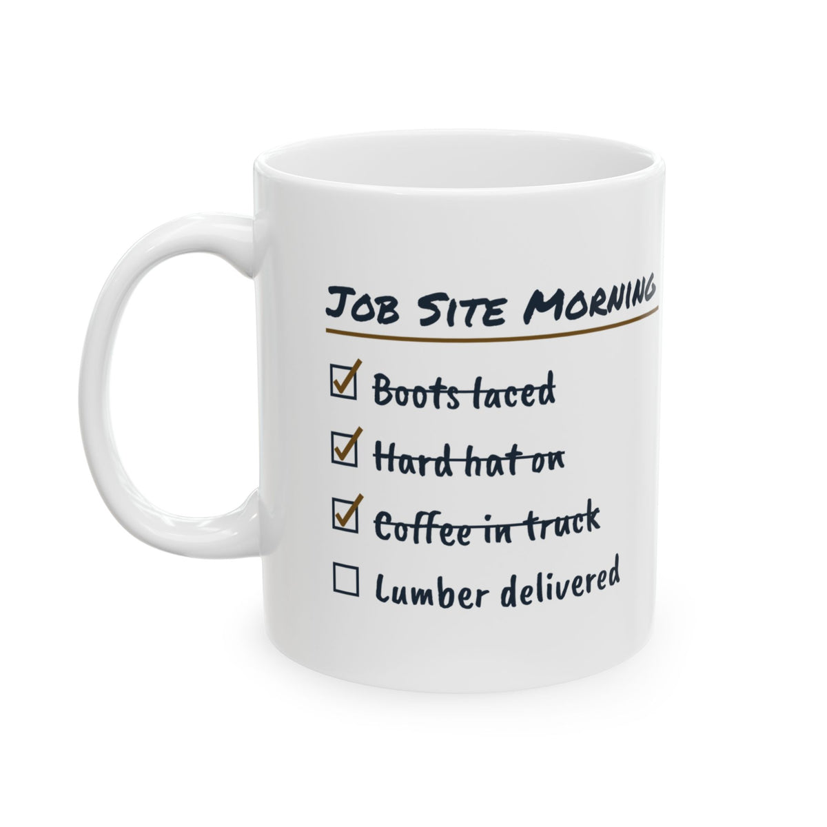 Funny Construction Worker Coffee Mug Job Site Morning Checklist