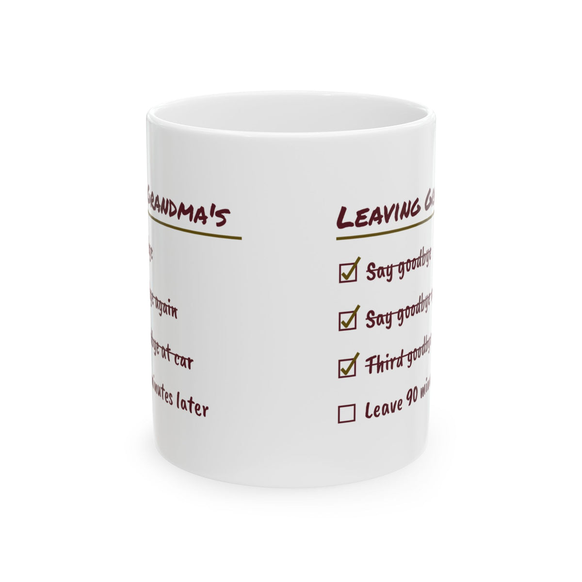 Funny Christmas Family Coffee Mug Leaving Grandmas Long Goodbye List