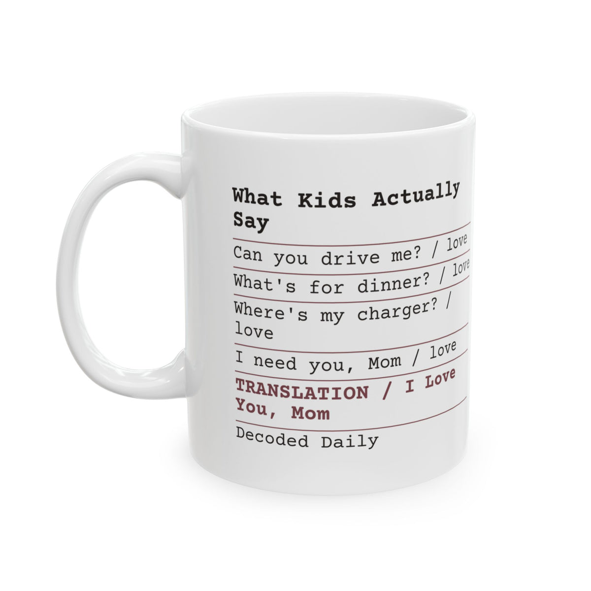Funny Mom Receipt Coffee Mug I Love You Translated
