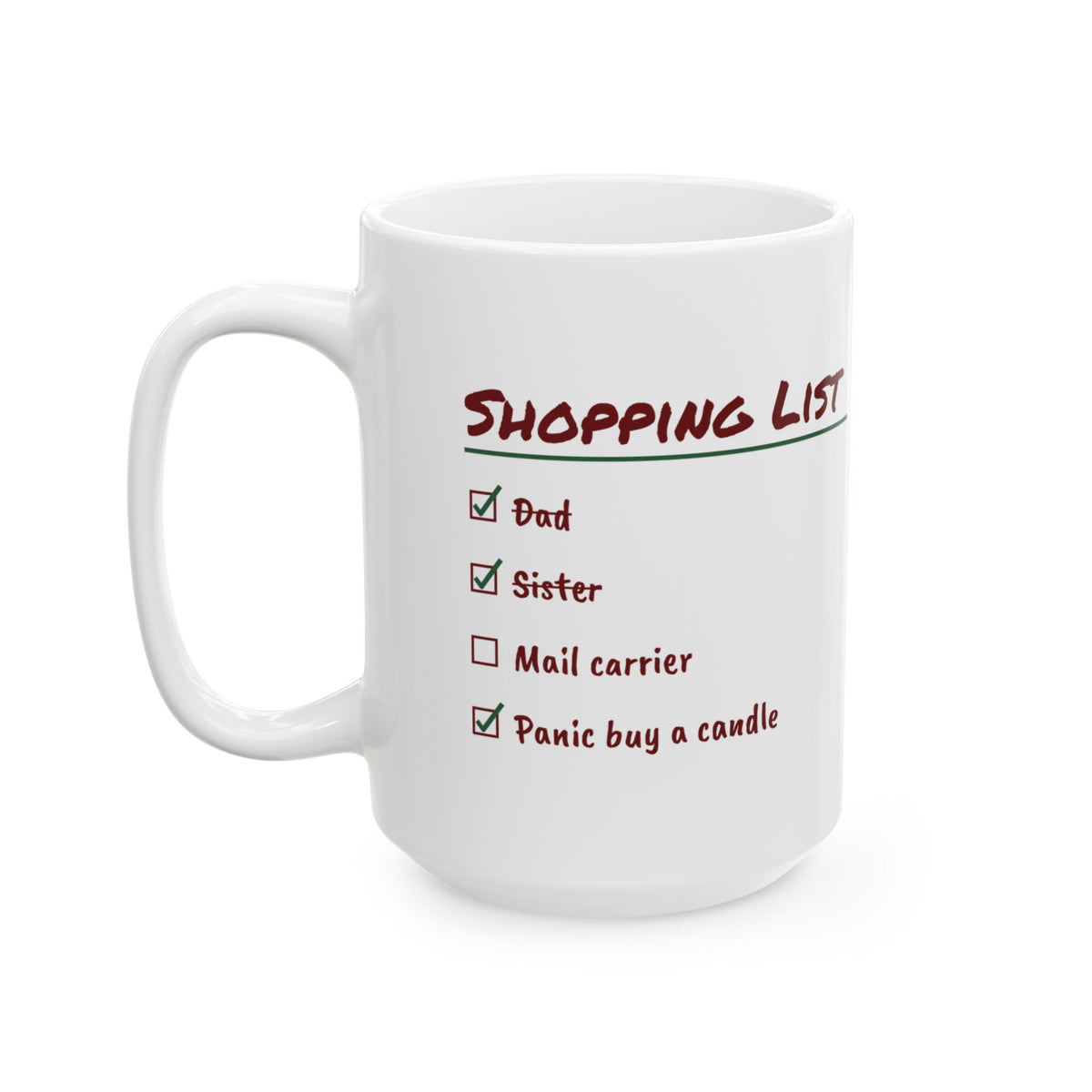 Funny Christmas Shopping Coffee Mug Panic Buy A Candle Checklist