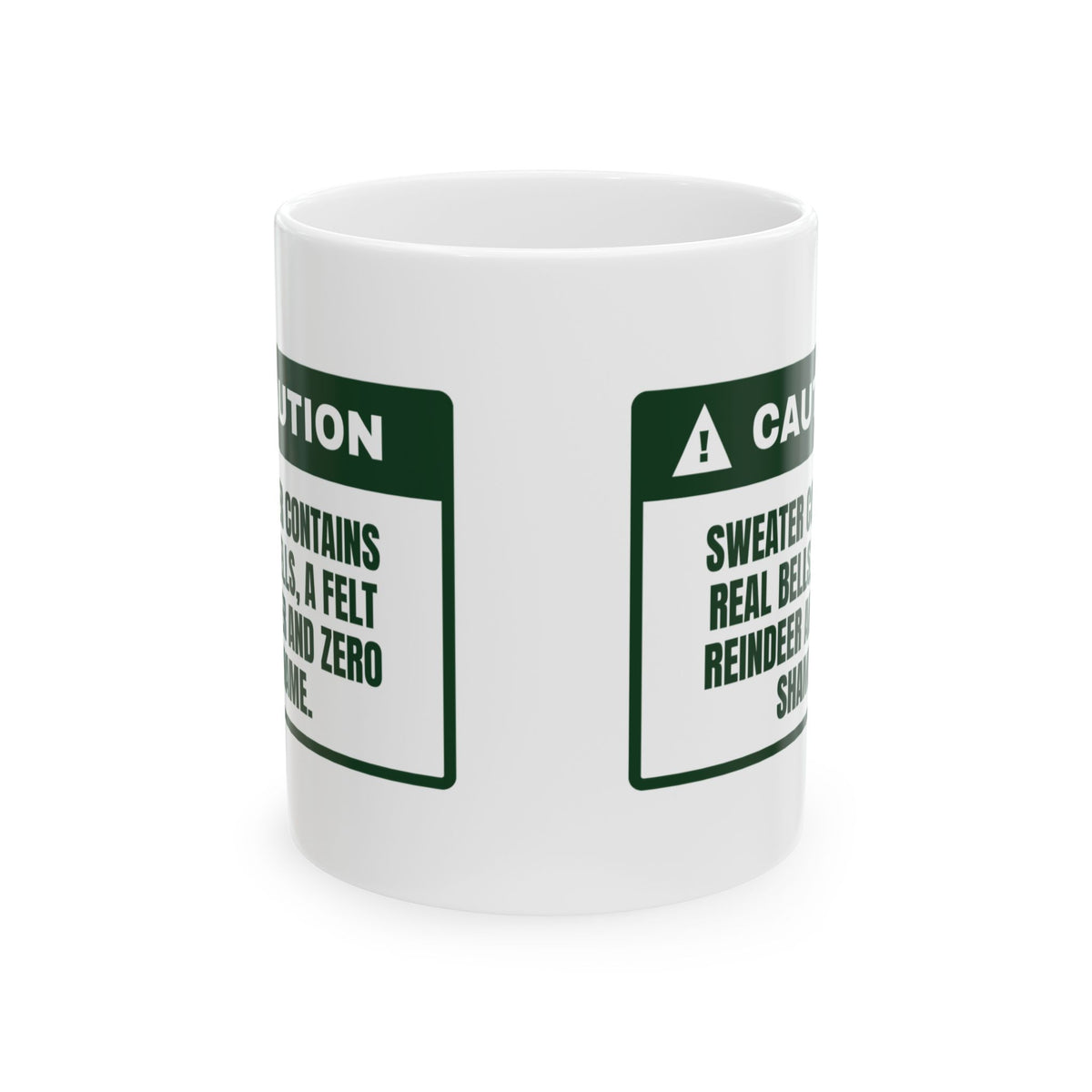 Funny Christmas Coffee Mug Real Bells Felt Reindeer Zero Shame
