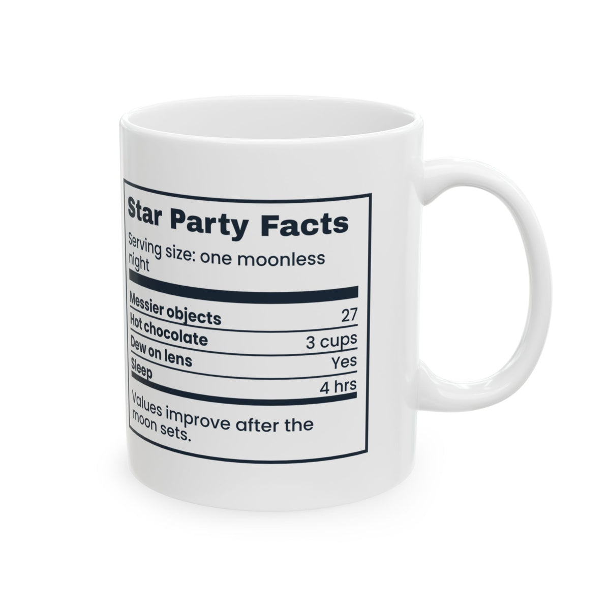 Funny Astronomy Mug Star Party Facts Nutrition Label