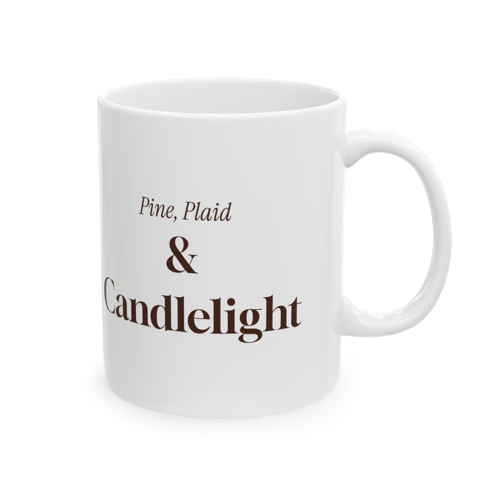 Cozy Christmas Coffee Mug Pine Plaid And Candlelight