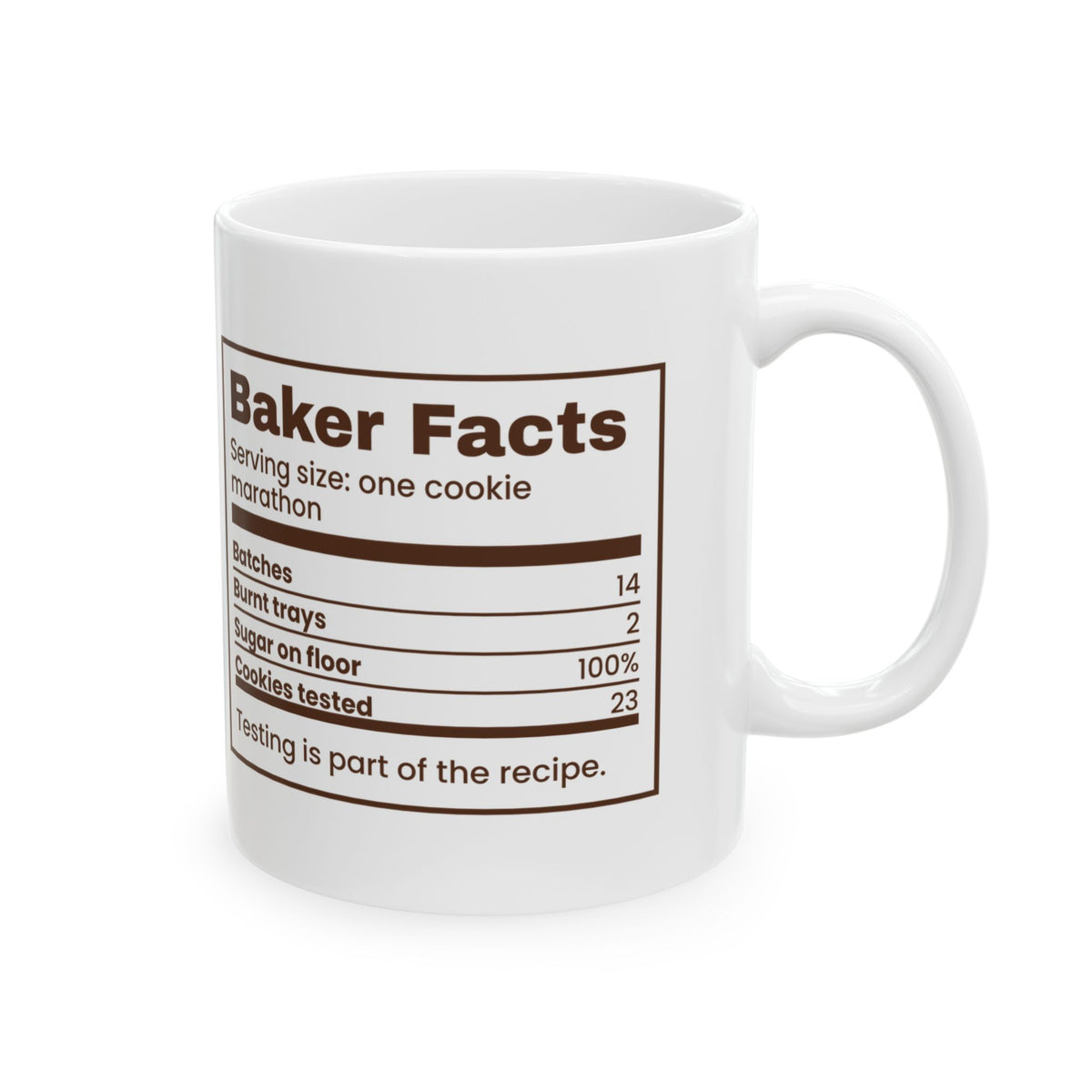 Funny Christmas Coffee Mug Baker Facts Cookies Tested Nutrition Label