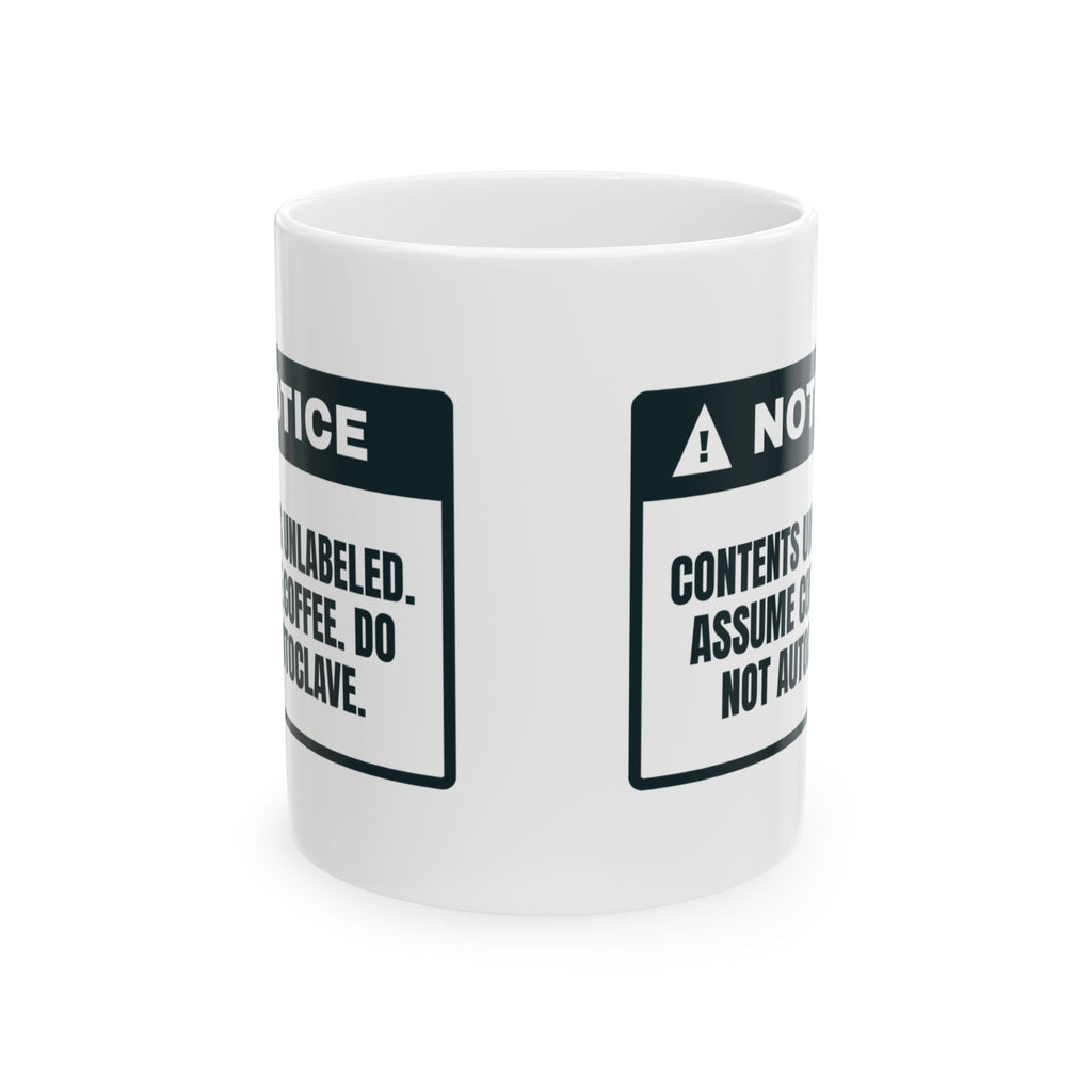 Funny Lab Coffee Mug Contents Unlabeled Do Not Autoclave