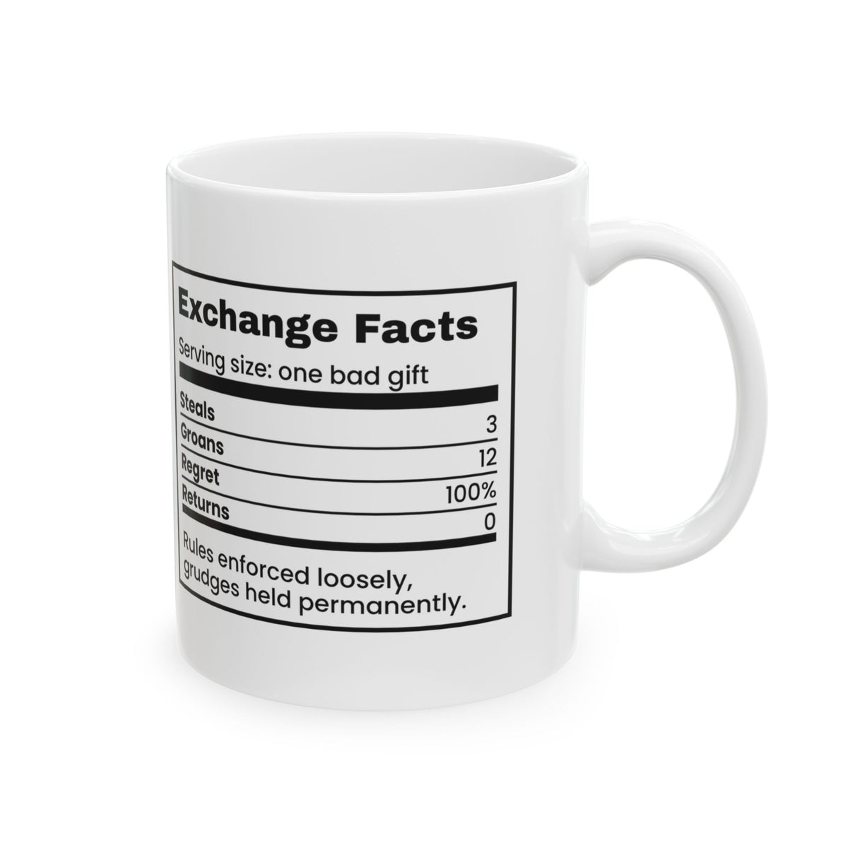 White Elephant Coffee Mug Regret 100% Returns 0