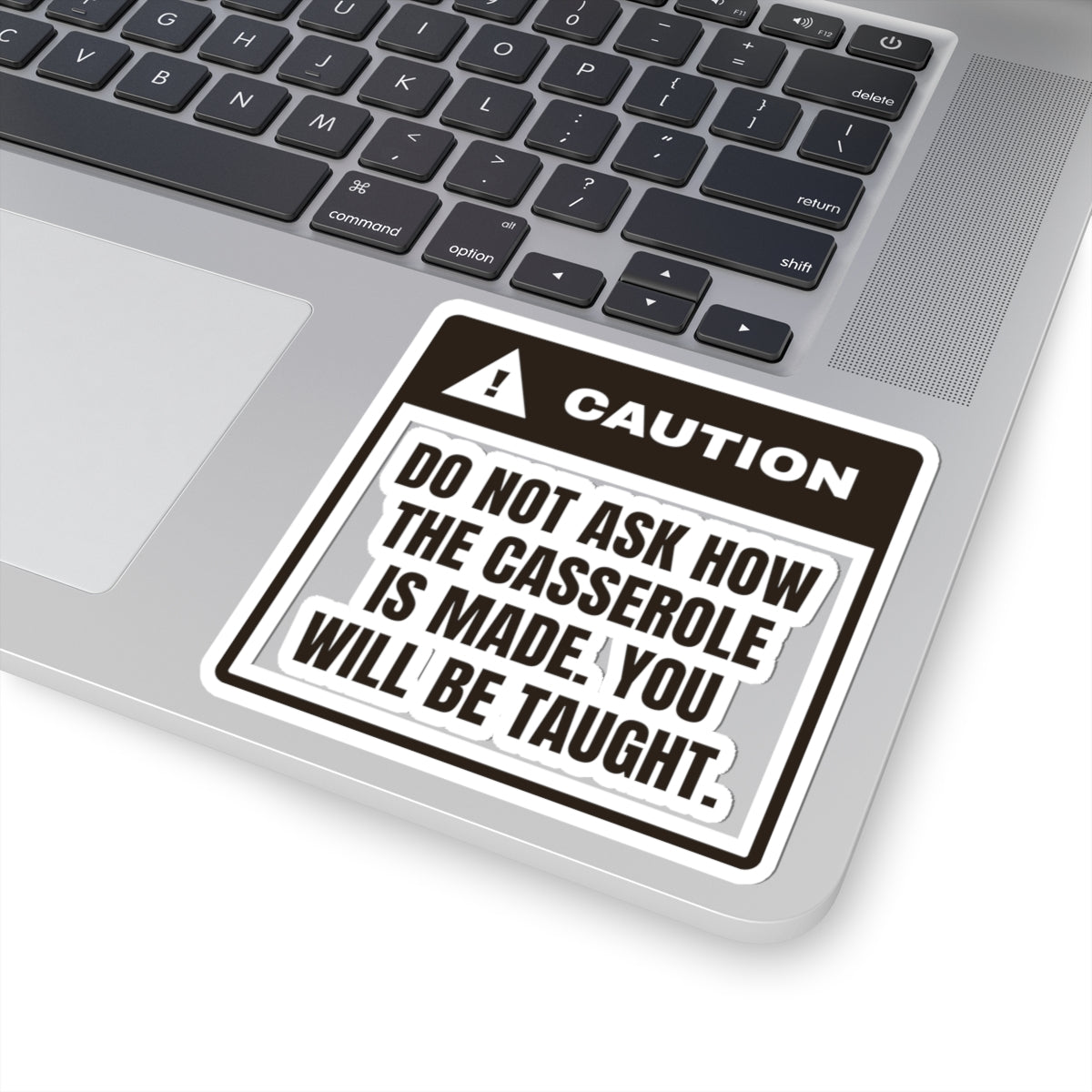 Funny In Law Christmas Sticker Caution Casserole Warning Label