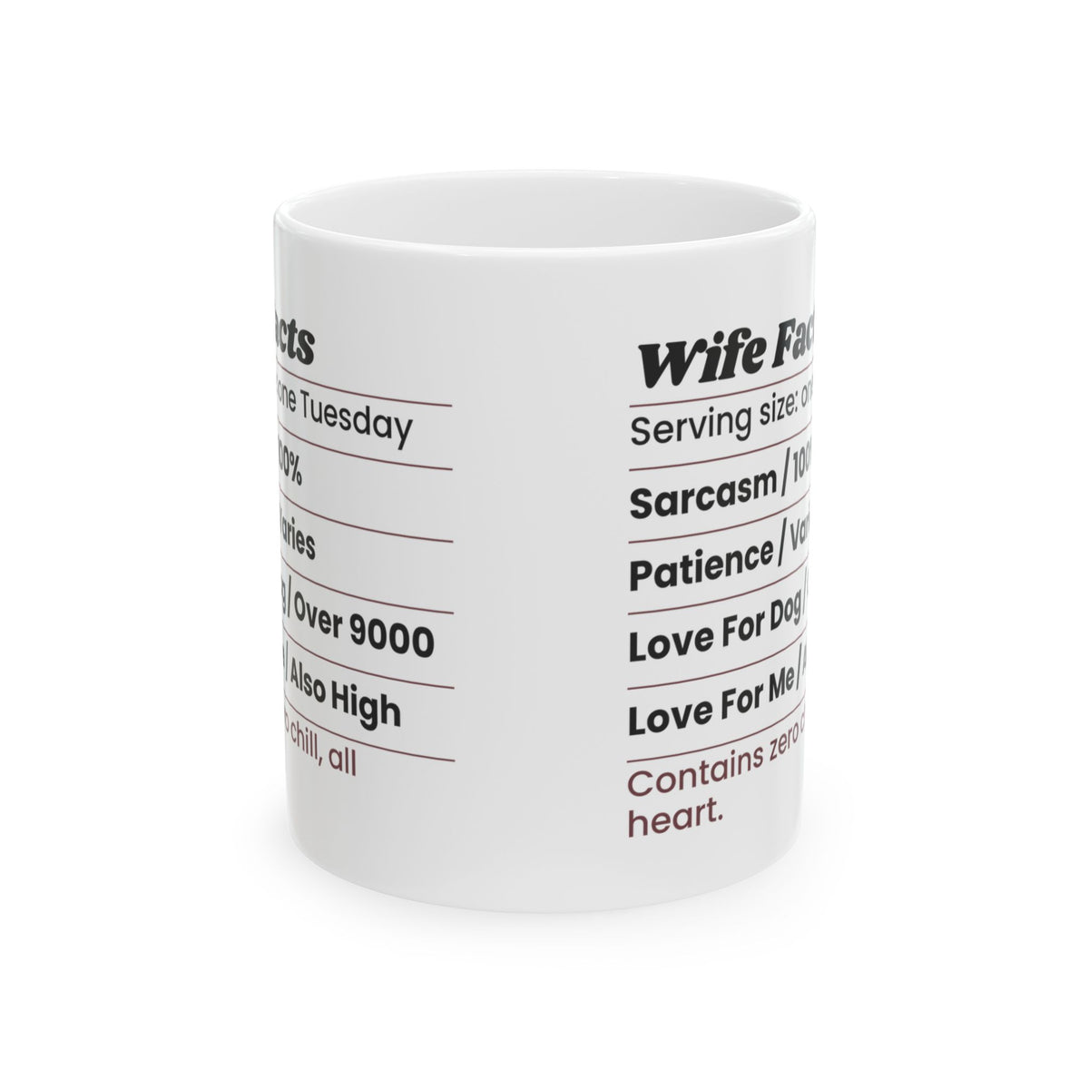 Funny Wife Coffee Mug Nutrition Facts Label For Wife