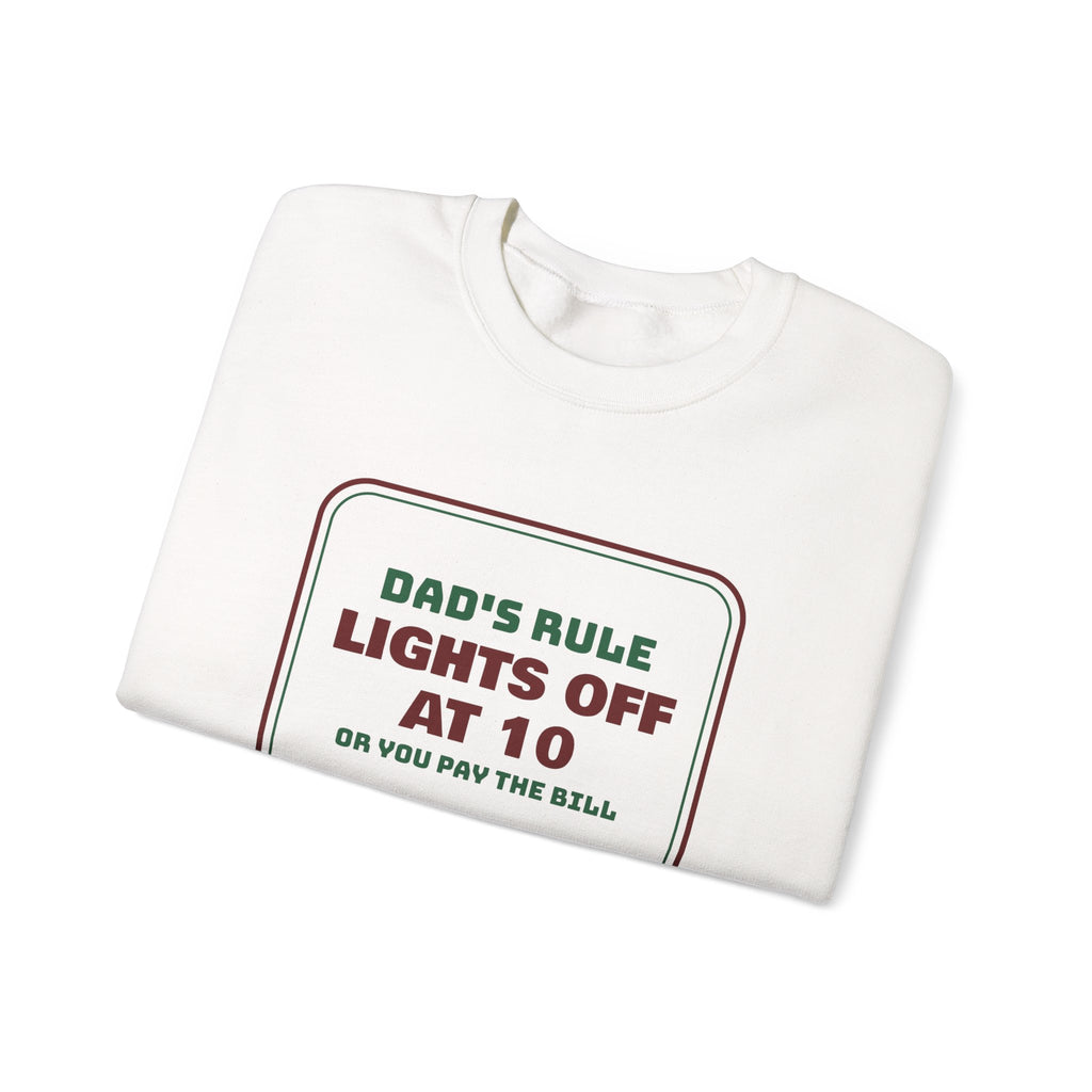 Funny Christmas Dad Sweatshirt Lights Off At 10 Or Pay The Bill
