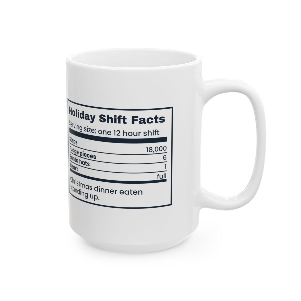 Funny Christmas Nurse Coffee Mug Holiday Shift Facts Nutrition Label