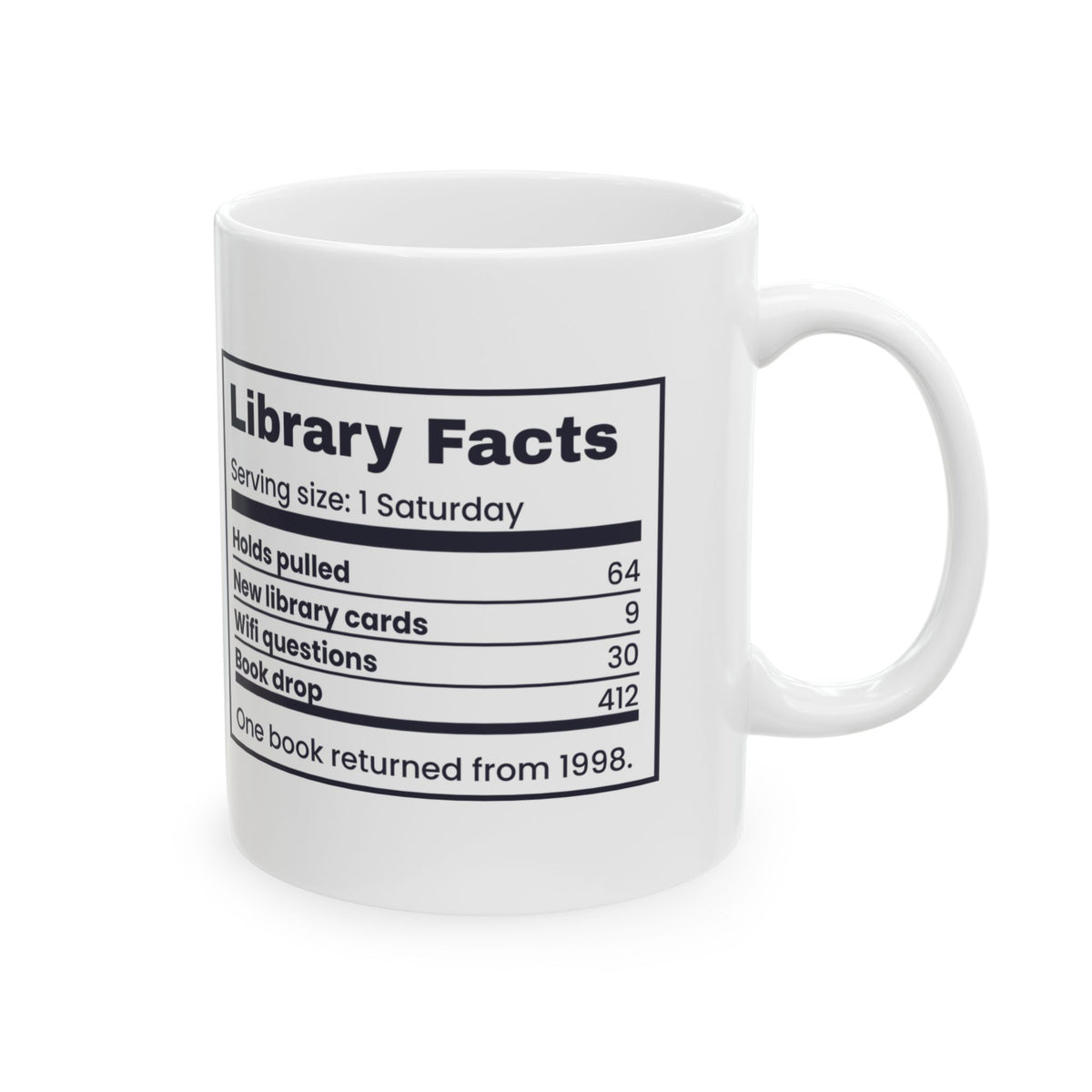 Funny Librarian Coffee Mug Library Facts Nutrition Label