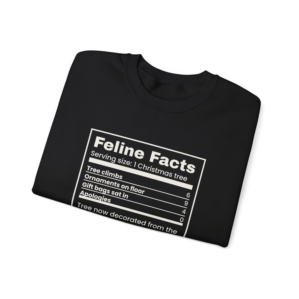 Funny Christmas Cat Sweatshirt Feline Facts Nutrition Label