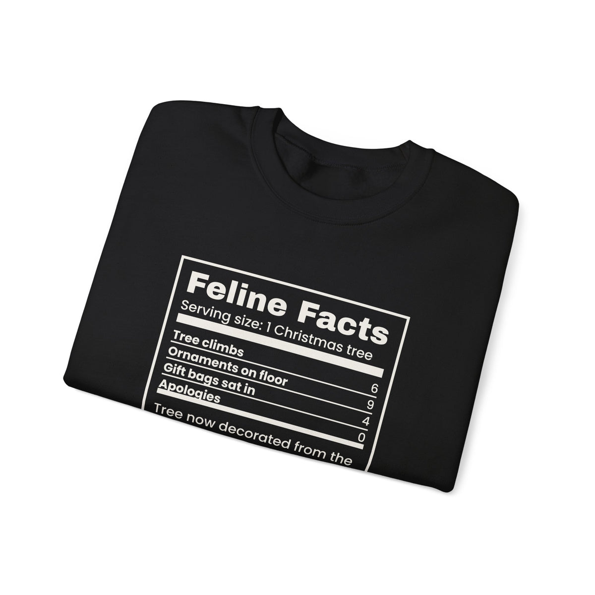 Funny Christmas Cat Sweatshirt Feline Facts Nutrition Label