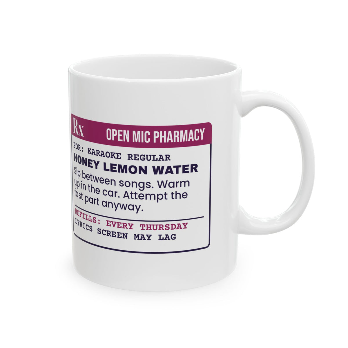 Funny Karaoke Coffee Mug Honey Lemon Water Prescription For Singers