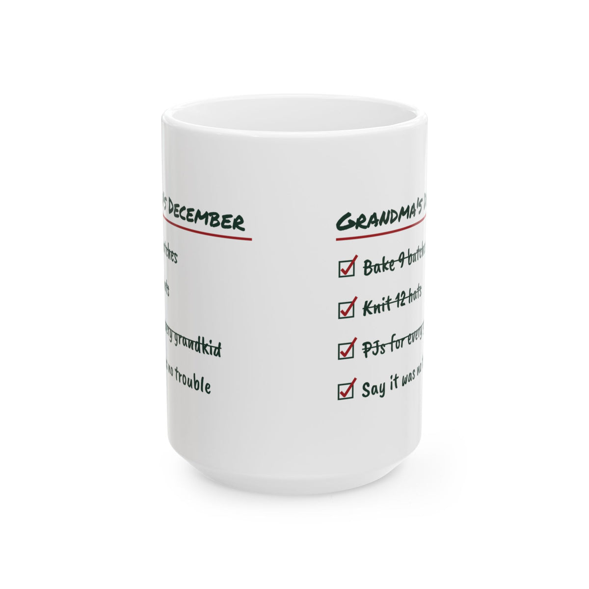 Funny Christmas Coffee Mug Grandma's December Checklist It Was No Trouble