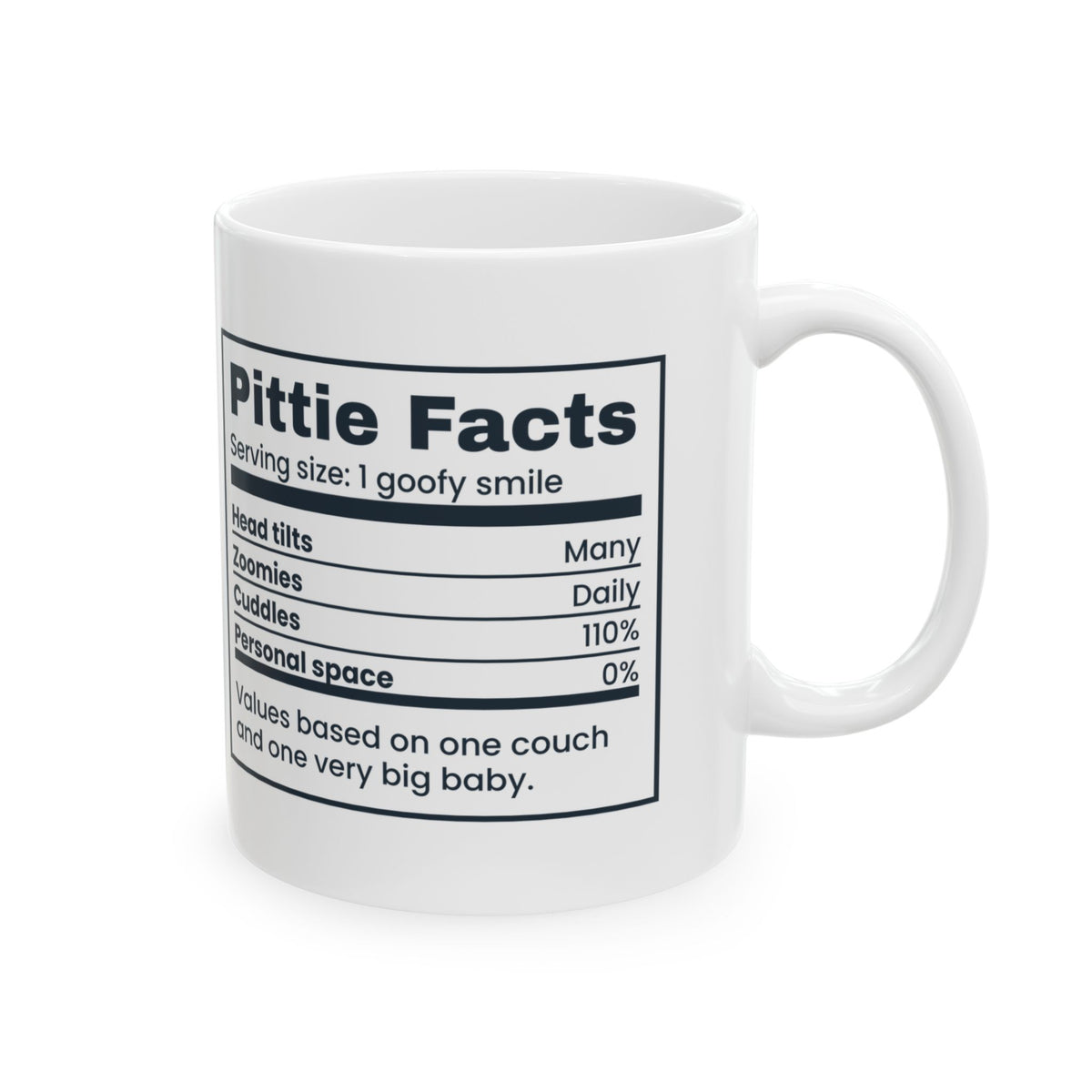 Funny Pit Bull Coffee Mug Pittie Facts Nutrition Label For Owners