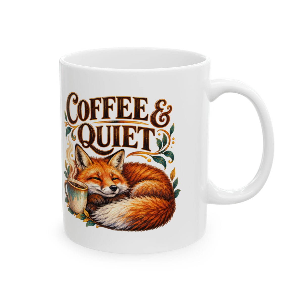 Coffee & Quiet Ceramic Coffee Mug - Cozy Fox Book Lover