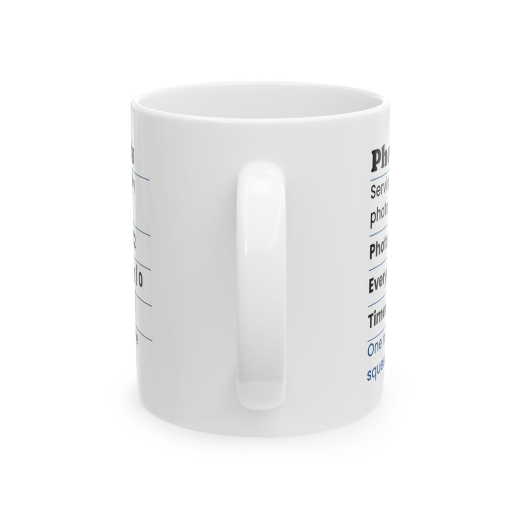 Funny Family Christmas Coffee Mug Photo Facts Family Photographer Label