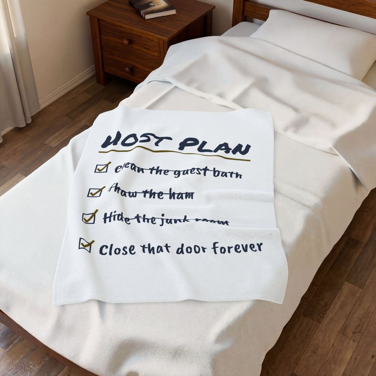 Funny Holiday Host Throw Blanket Hide The Junk Room Checklist