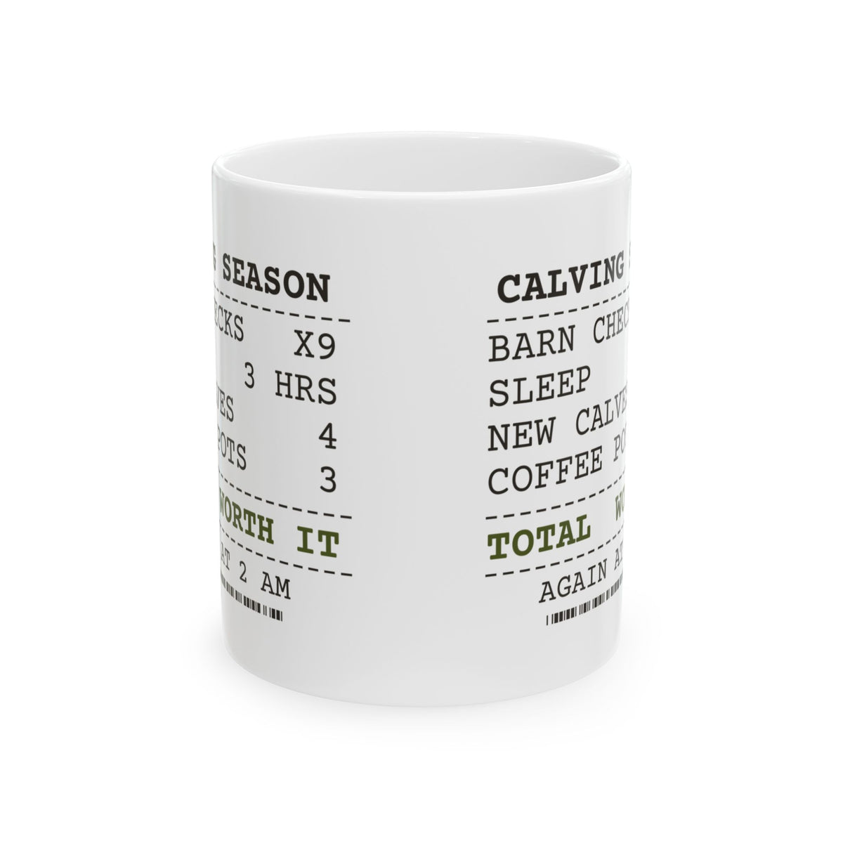 Funny Farmer Coffee Mug Calving Checks 2 AM 4 AM 6 AM Receipt
