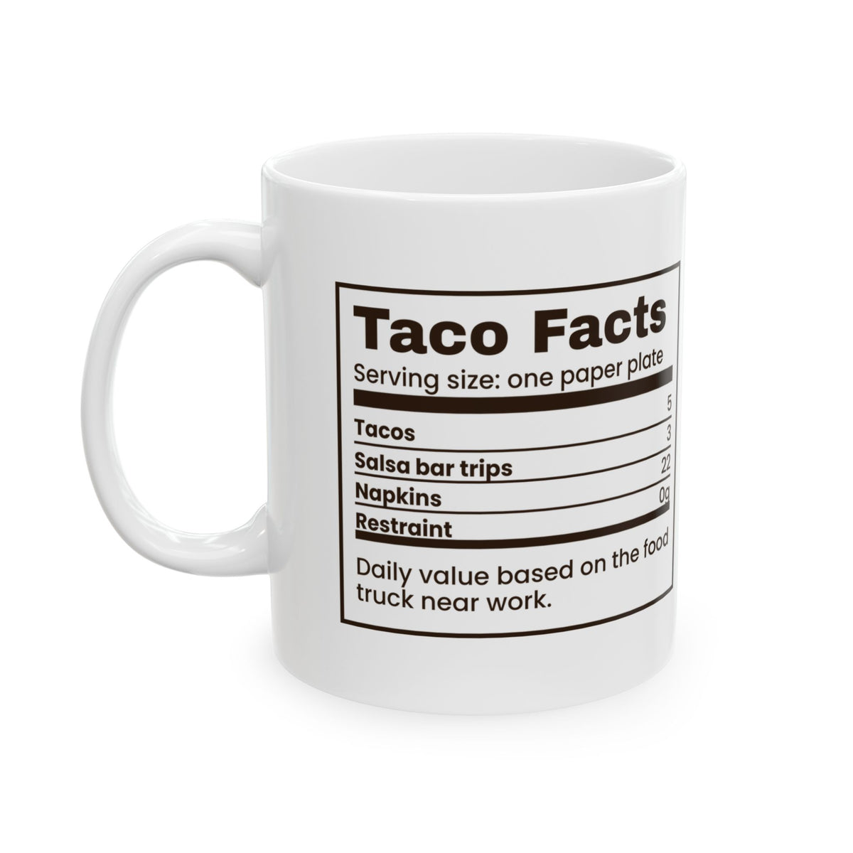 Funny Taco Lover Coffee Mug Taco Facts Nutrition Label